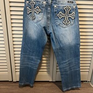 Men's Blue Jeans with Cross Embroidery